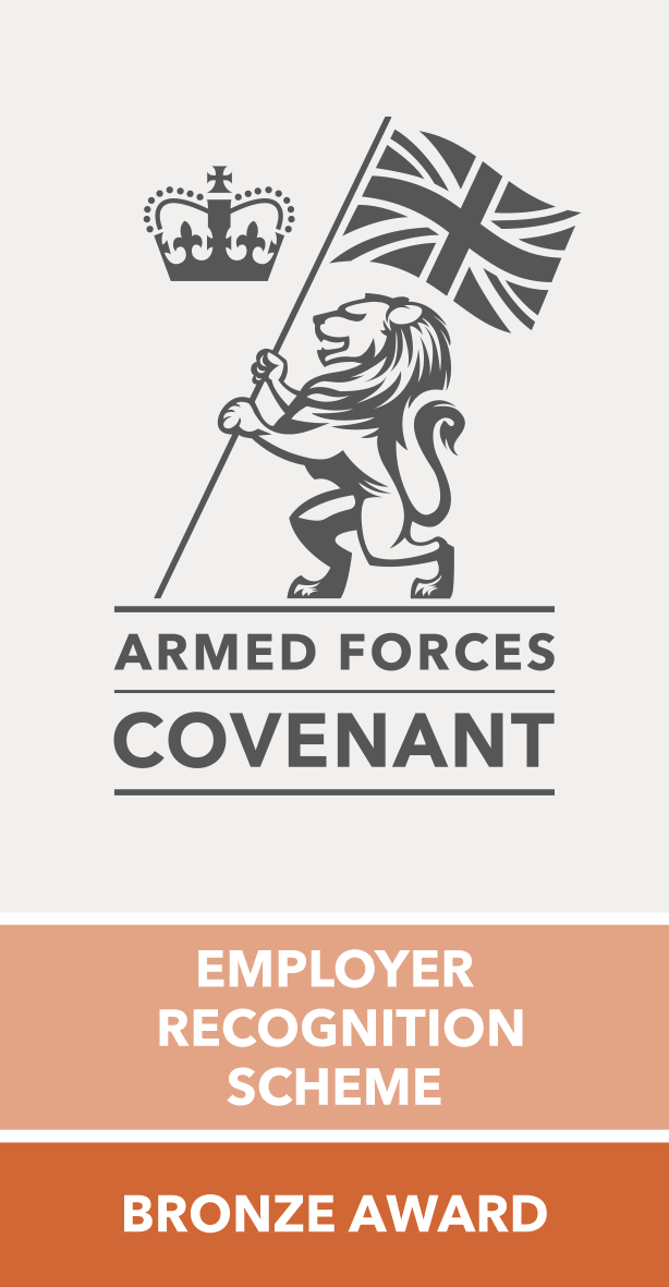 Lion logo representing the Armed Forces Covenant Employer Recognition Scheme with a Bronze Award status.